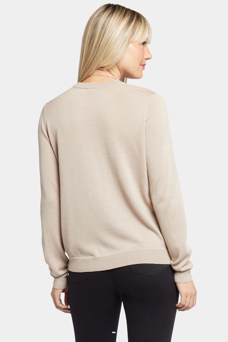 Beige Women's NYDJ Classic Crewneck Sweaters | NZ 683SCLQOH