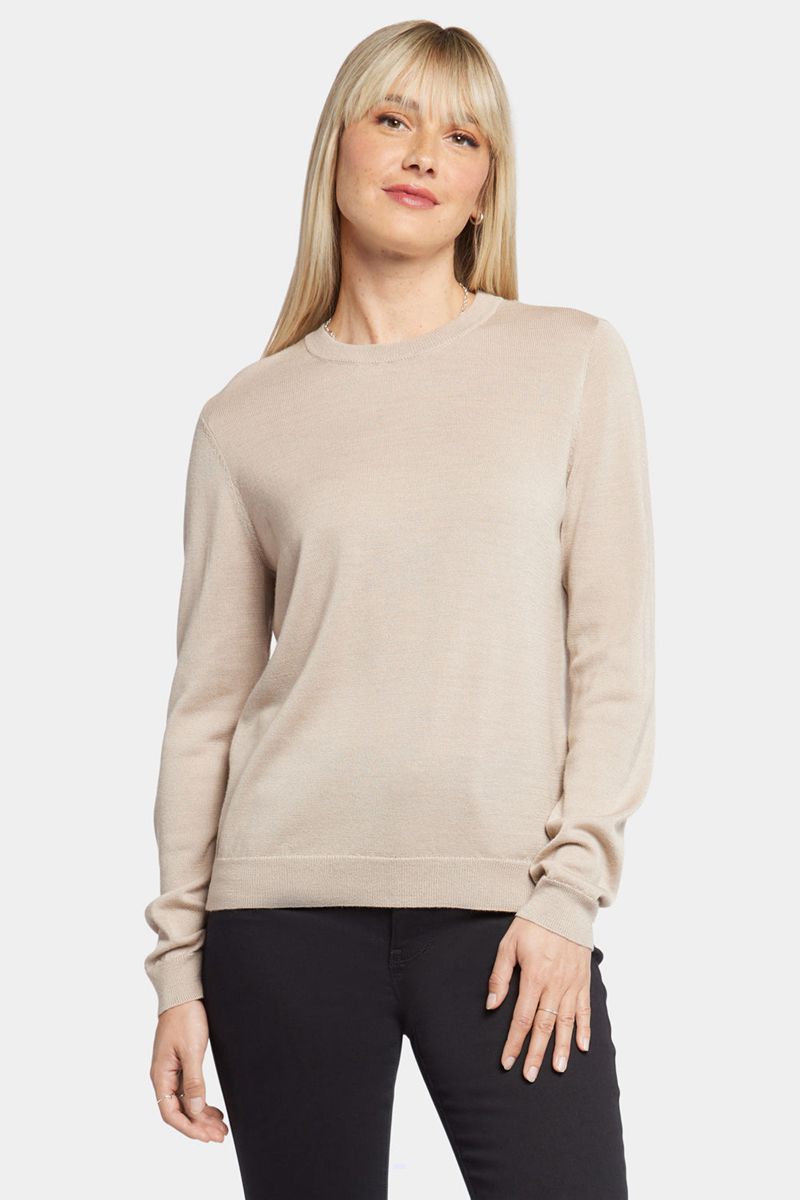 Beige Women's NYDJ Classic Crewneck Sweaters | NZ 683SCLQOH