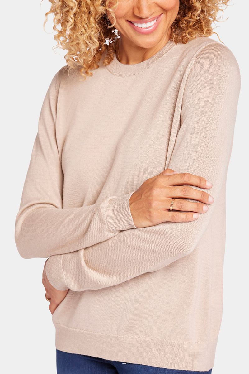 Beige Women's NYDJ Classic Crewneck Sweaters | NZ 683SCLQOH