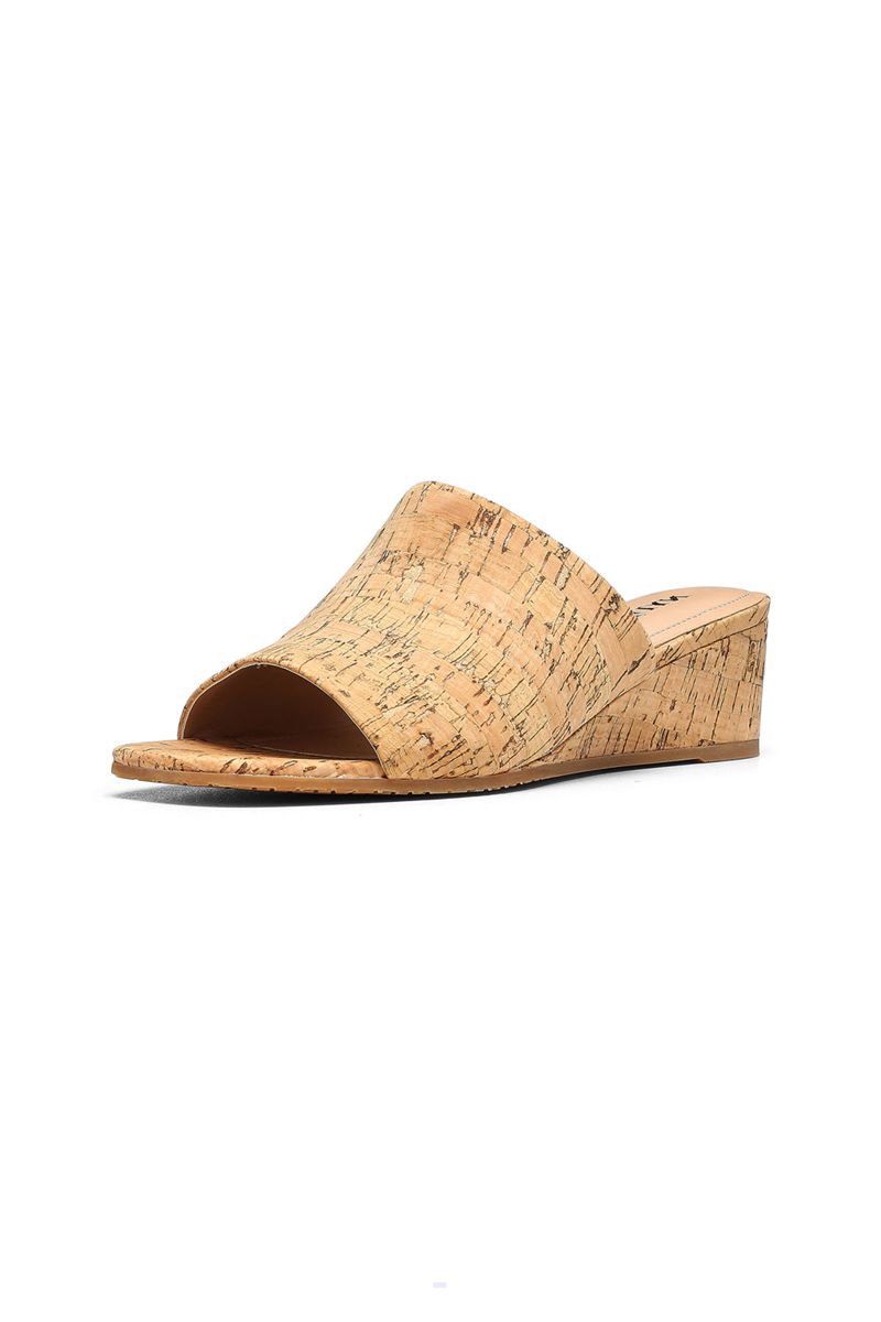 Beige Women's NYDJ Claudine Wedge Mule Sandals | NZ 960WOTKXQ