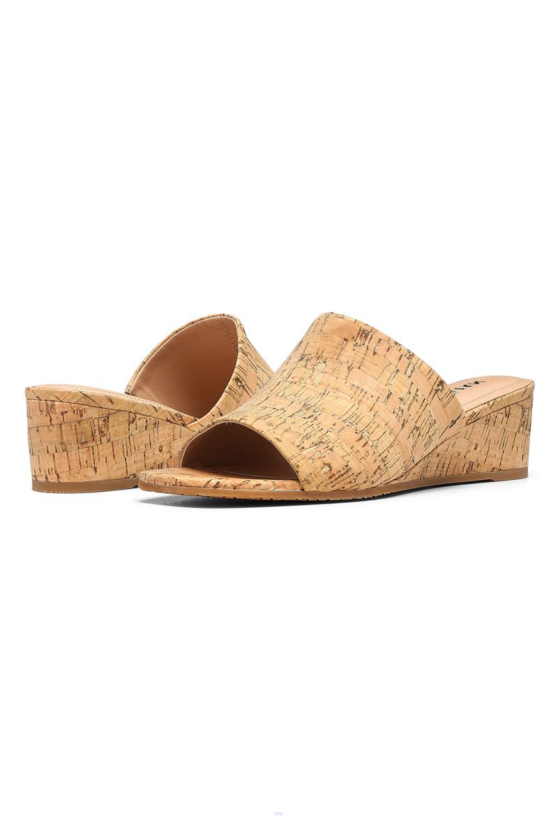 Beige Women's NYDJ Claudine Wedge Mule Sandals | NZ 960WOTKXQ