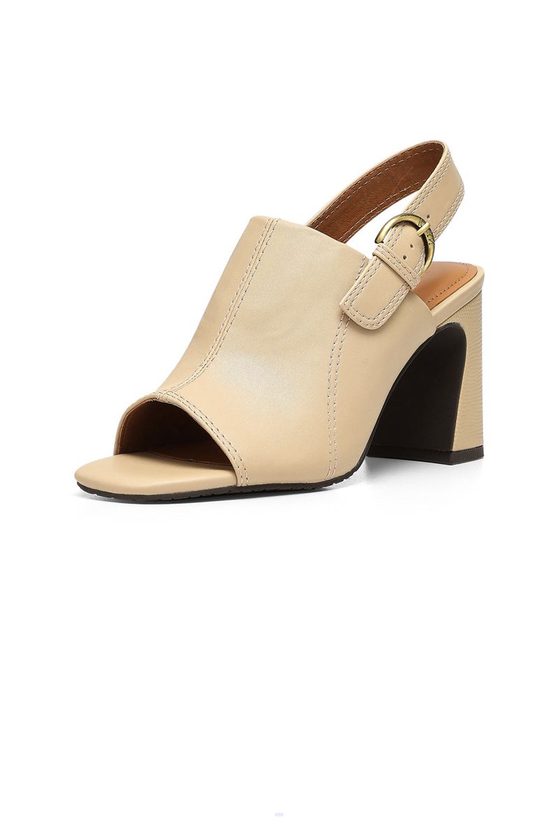 Beige Women's NYDJ Lyssa Block Heel Sandals | NZ 312FJBMGX