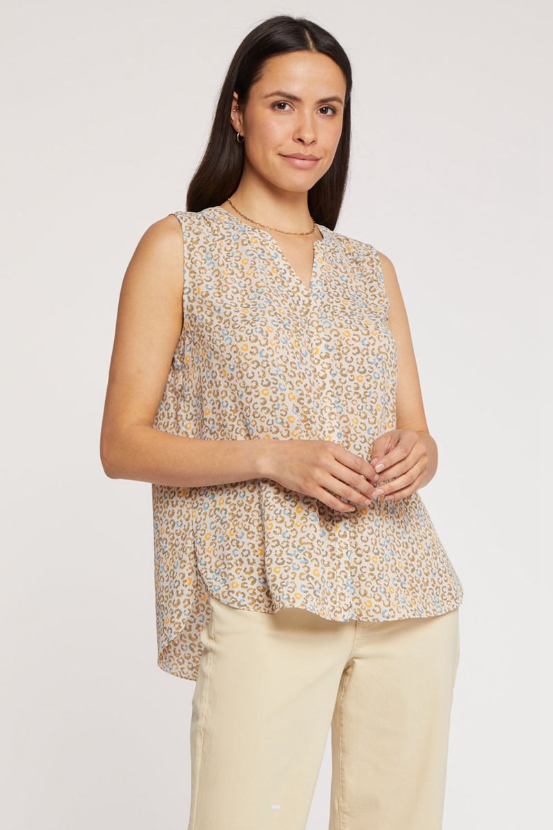 Beige Women's NYDJ Sleeveless Pintuck Blouse | NZ 812CJDNWK