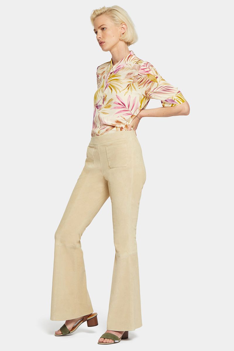 Beige Women's NYDJ Stretch Suede Flared Pants | NZ 720HFYIMQ