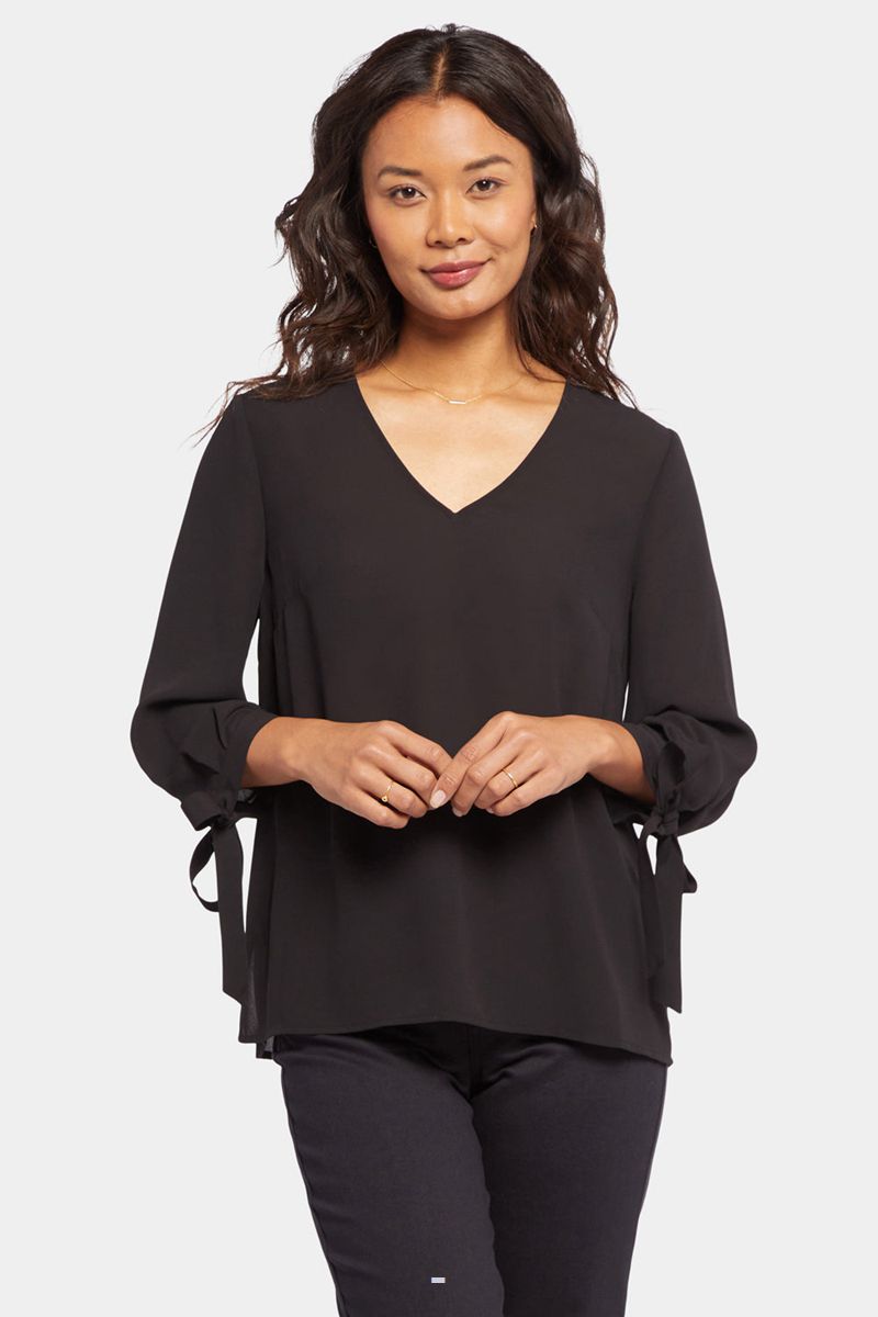 Black Women's NYDJ Bow Sleeve Blouse | NZ 175EMGQWI