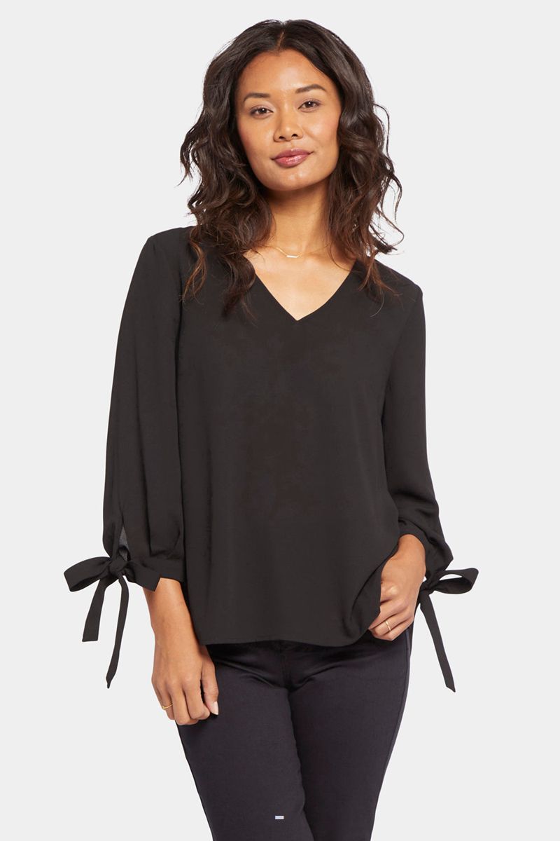 Black Women\'s NYDJ Bow Sleeve Blouse | NZ 175EMGQWI