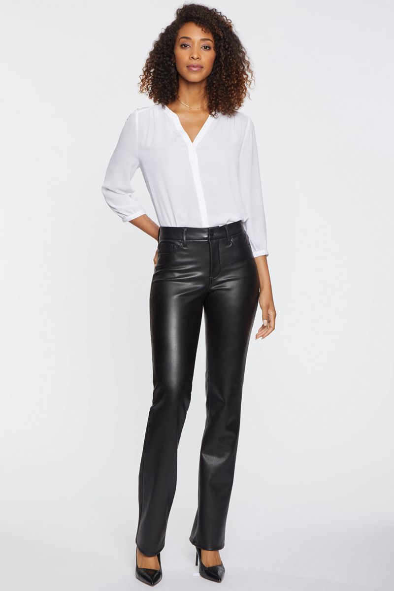 Black Women's NYDJ Petite Faux Leather Marilyn Straight Pants | NZ 612CNHZAR