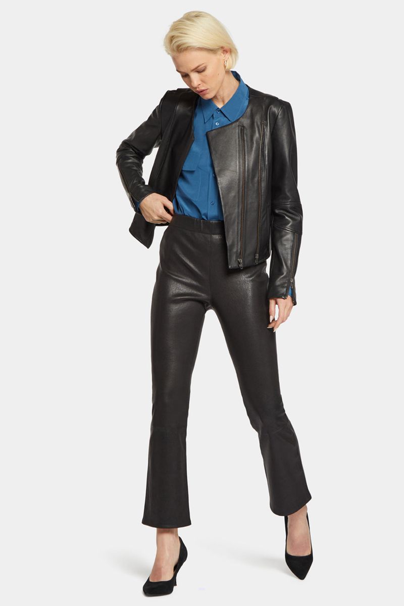 Black Women's NYDJ Peyton Stretch Leather Moto Jackets | NZ 683MJFWUX