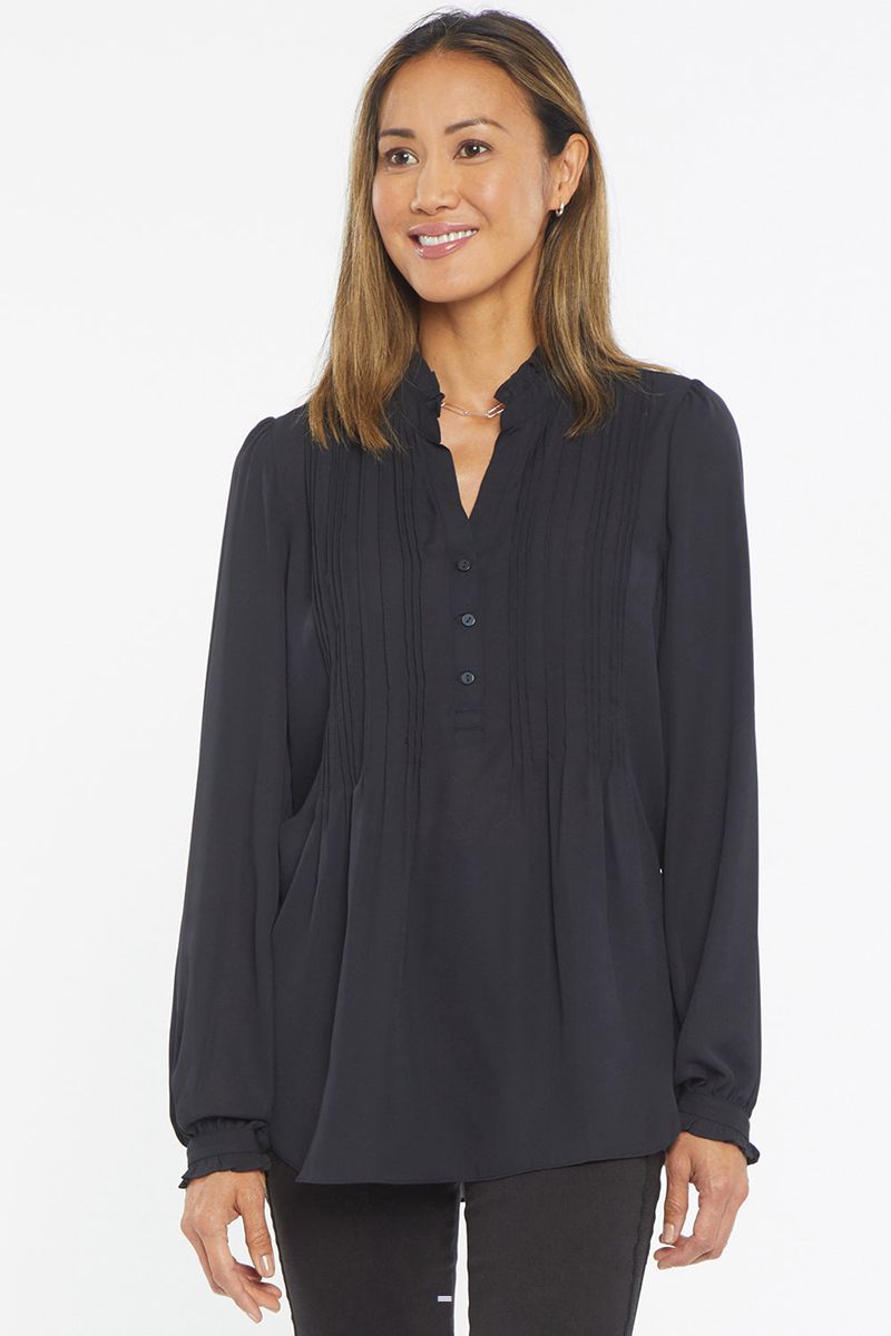 Black Women's NYDJ Pleated Front Tunic Tops | NZ 213GKMXZR