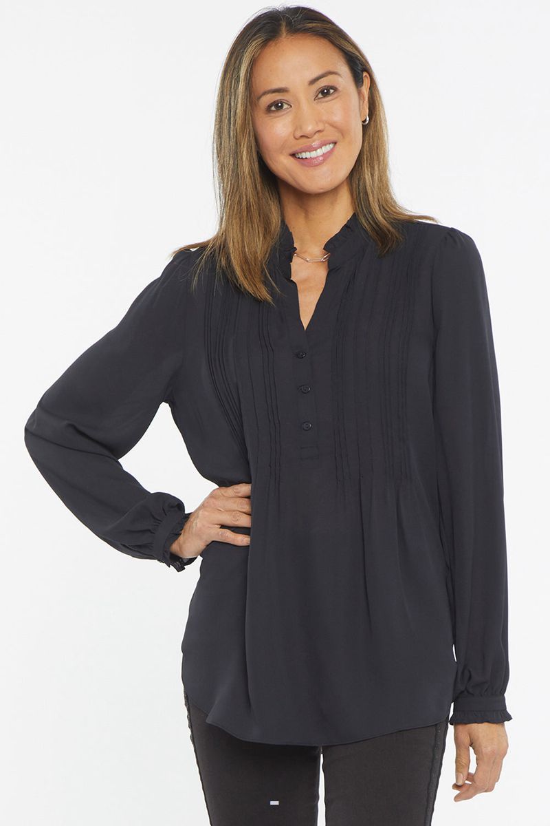 Black Women\'s NYDJ Pleated Front Tunic Tops | NZ 213GKMXZR