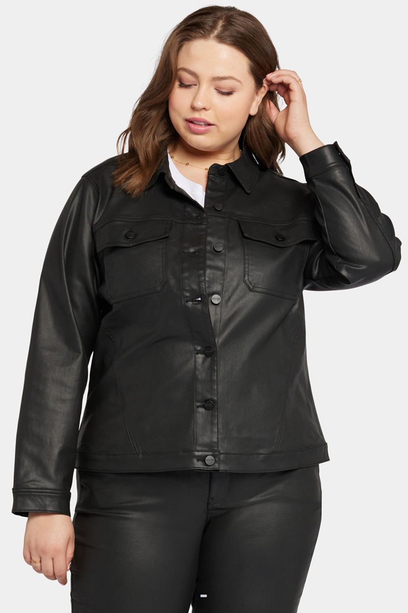 Black Women's NYDJ Plus Coated Denim Jackets | NZ 178IQDPJX