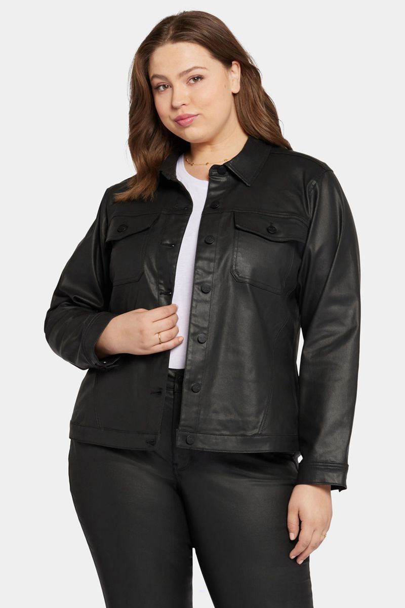 Black Women\'s NYDJ Plus Coated Denim Jackets | NZ 178IQDPJX