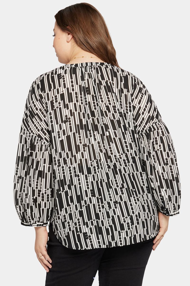 Black Women's NYDJ Plus Paulina Peasant Blouse | NZ 917SUJQIL