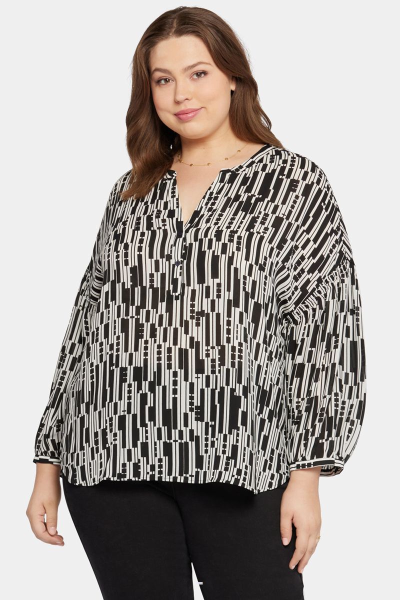 Black Women's NYDJ Plus Paulina Peasant Blouse | NZ 917SUJQIL