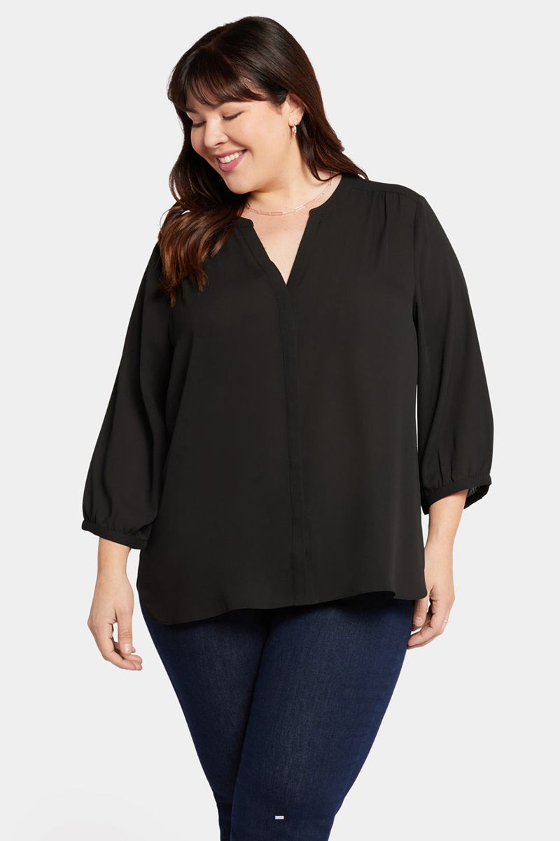 Black Women\'s NYDJ Plus Pintuck Blouse | NZ 091DUJZPS