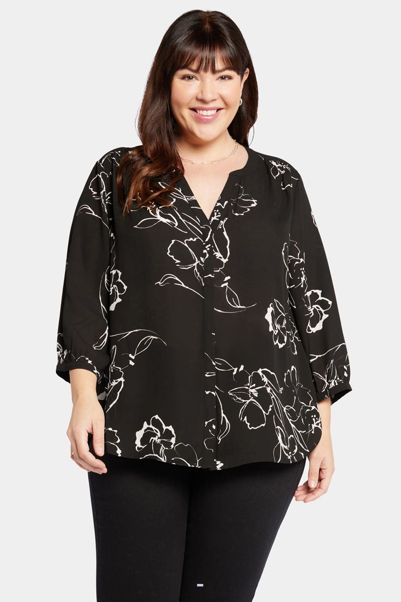 Black Women\'s NYDJ Plus Pintuck Blouse | NZ 290SCPHVX