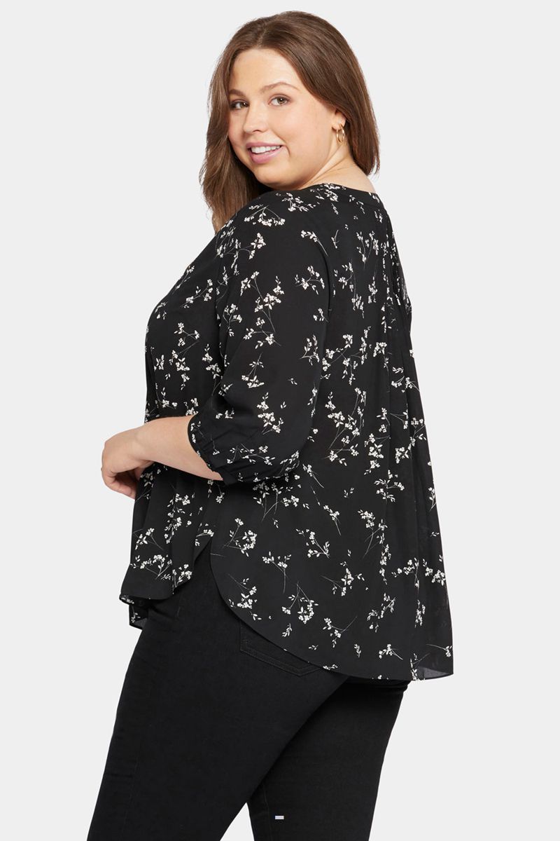 Black Women's NYDJ Plus Pintuck Blouse | NZ 740UBEPJH