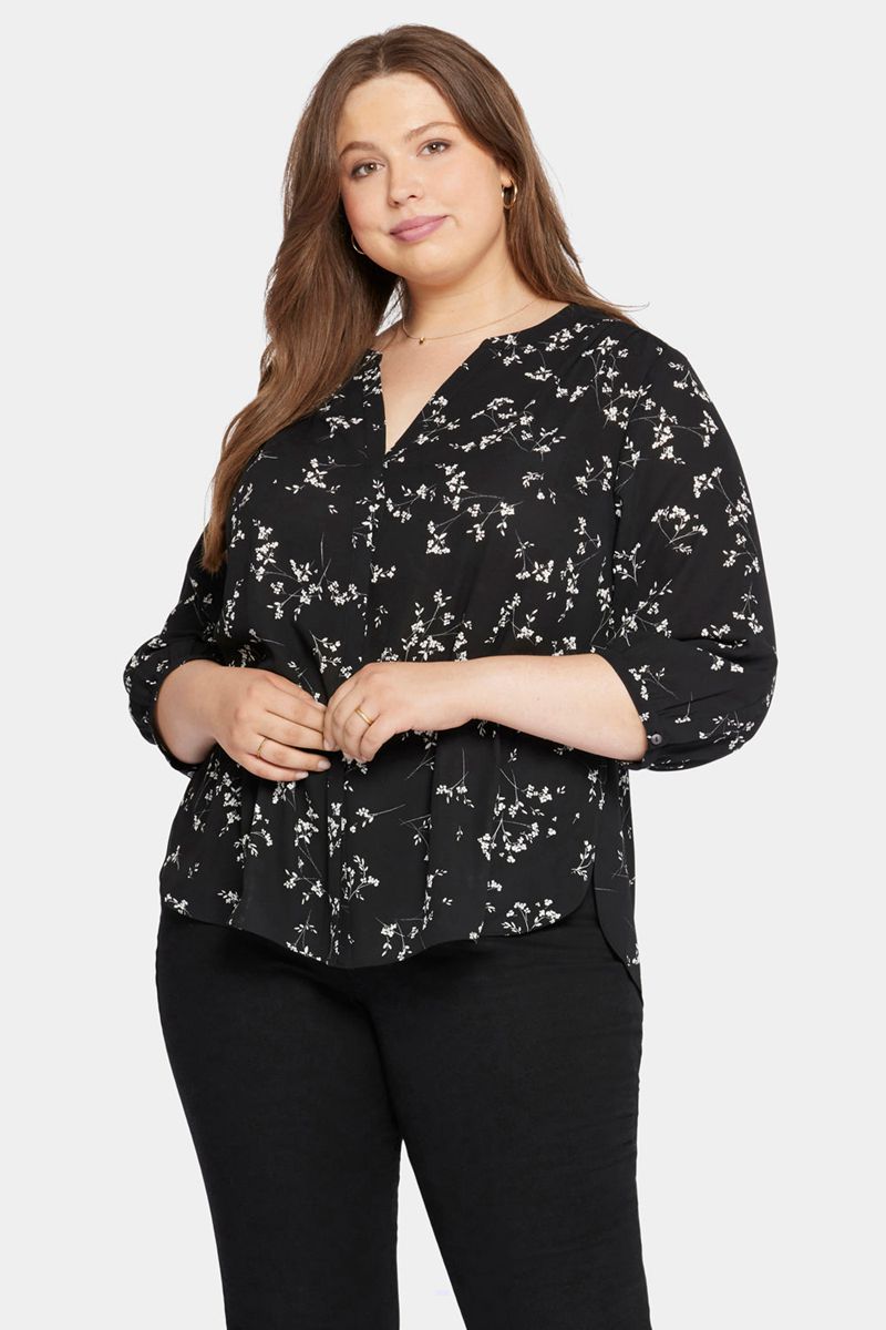 Black Women's NYDJ Plus Pintuck Blouse | NZ 740UBEPJH