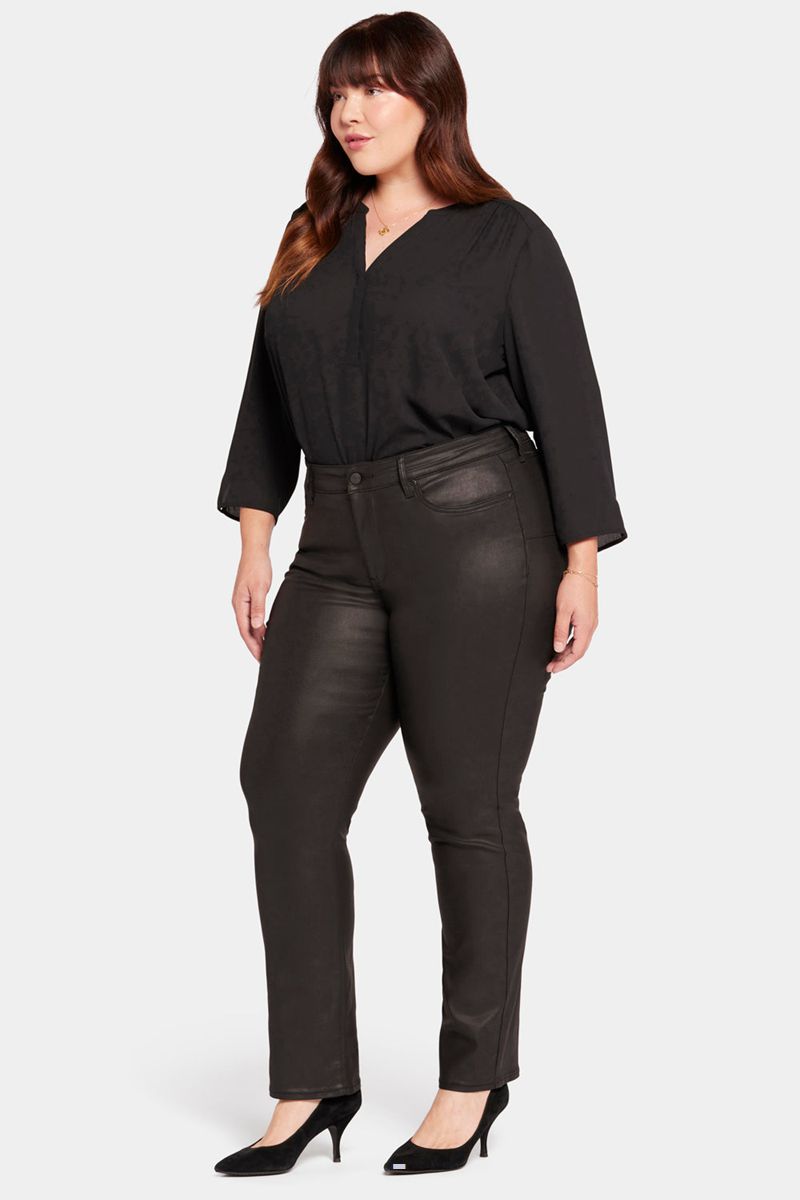 Black Women's NYDJ Plus Uplift Coated Marilyn Straight Jeans | NZ 849NHPFZR