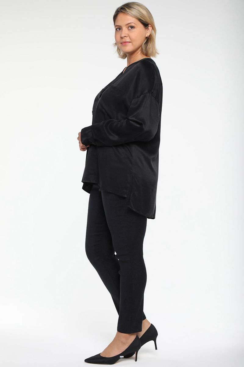 Black Women's NYDJ Plus Woven Henley Tops | NZ 983PFMNYG