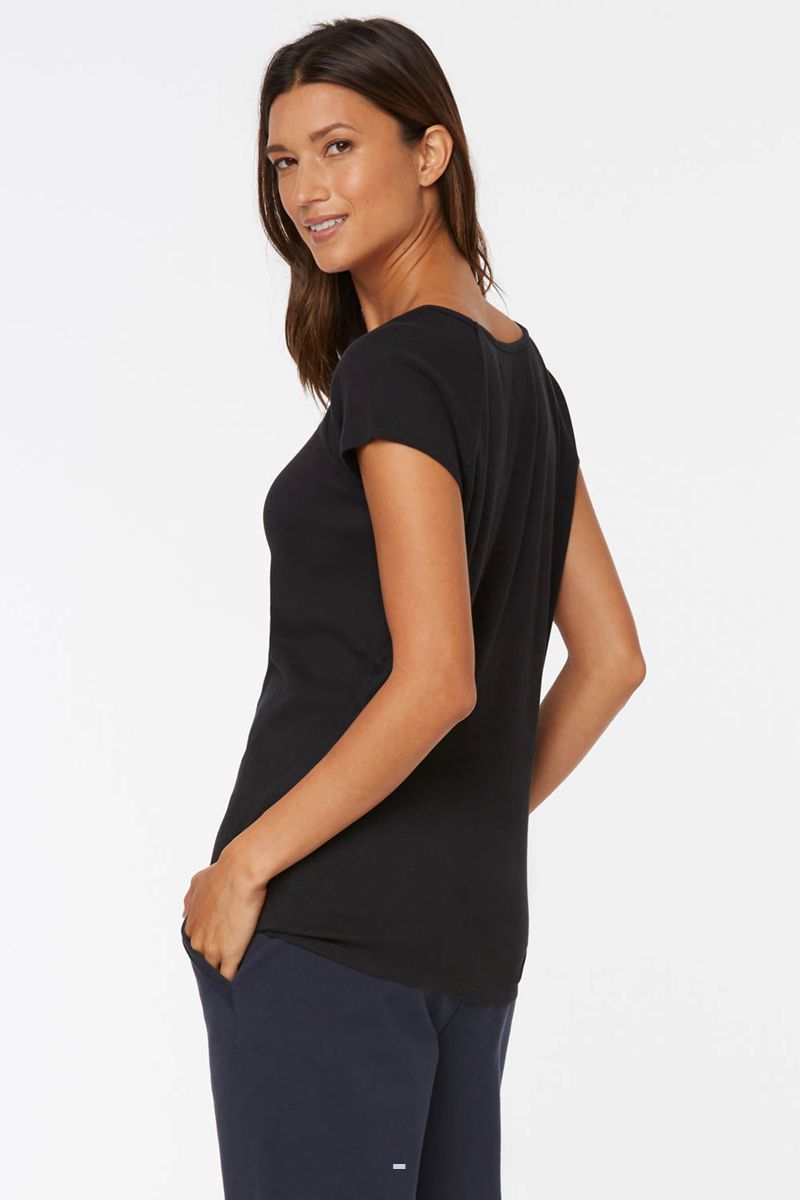 Black Women's NYDJ Ribbed Raglan Crewneck T-Shirts | NZ 806BAKOVC