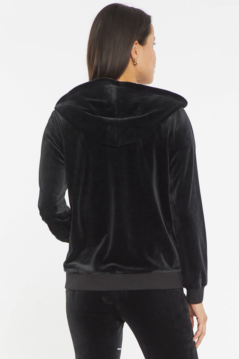 Black Women's NYDJ Velour Zip Front Hoodie | NZ 396FZHINC