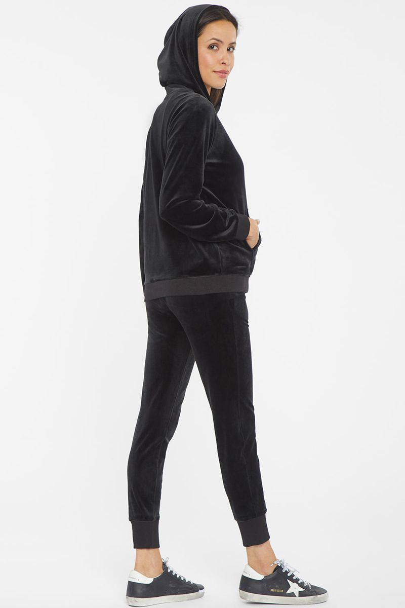 Black Women's NYDJ Velour Zip Front Hoodie | NZ 396FZHINC