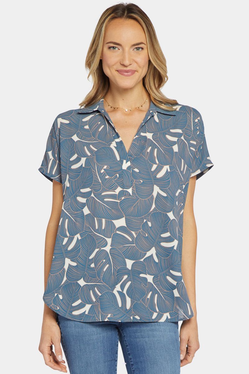 Blue Women's NYDJ Becky Short Sleeved Blouse | NZ 739FLNACI