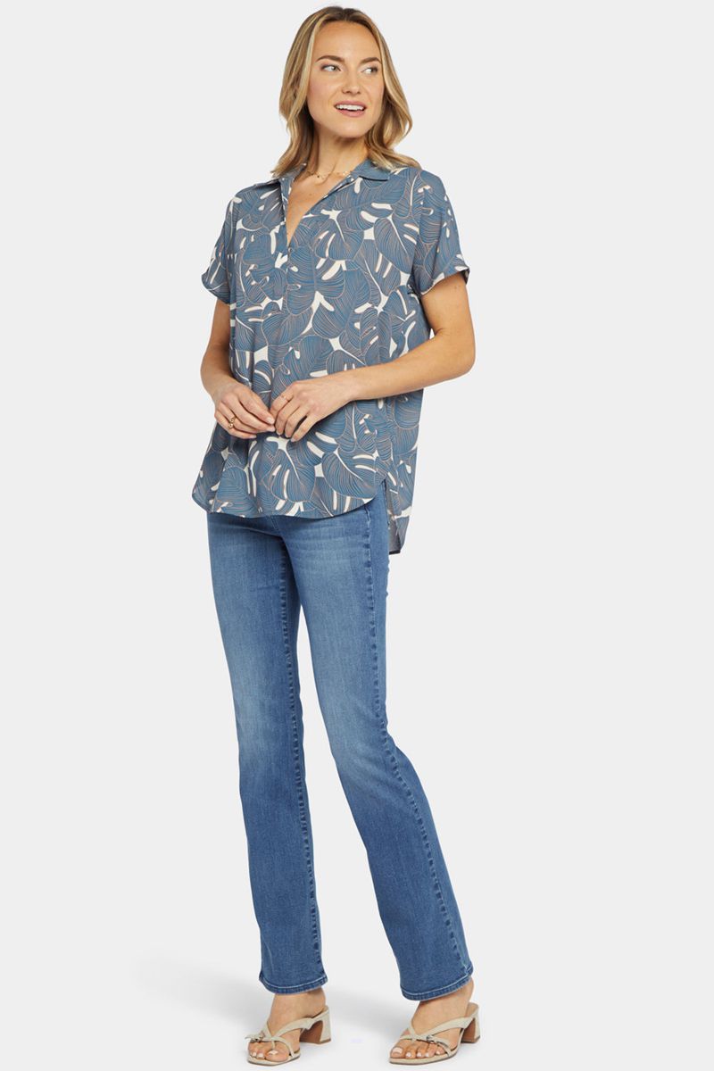 Blue Women's NYDJ Becky Short Sleeved Blouse | NZ 739FLNACI