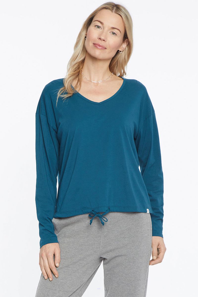 Blue Women's NYDJ Long Sleeved Drawstring T-Shirts | NZ 426QHOBJZ