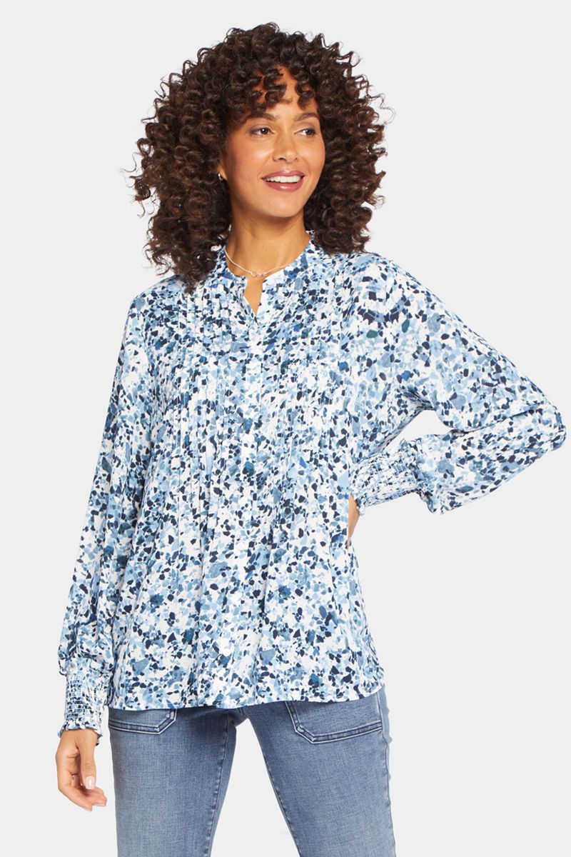 Blue Women's NYDJ Pleated Peasant Blouse | NZ 130JUQVGS