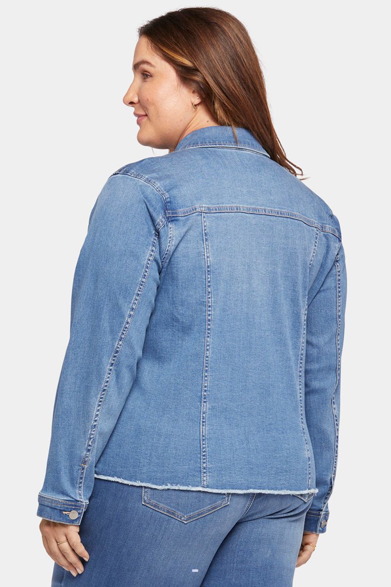 Blue Women's NYDJ Plus Frayed Hem Denim Jackets | NZ 793HXPMLU