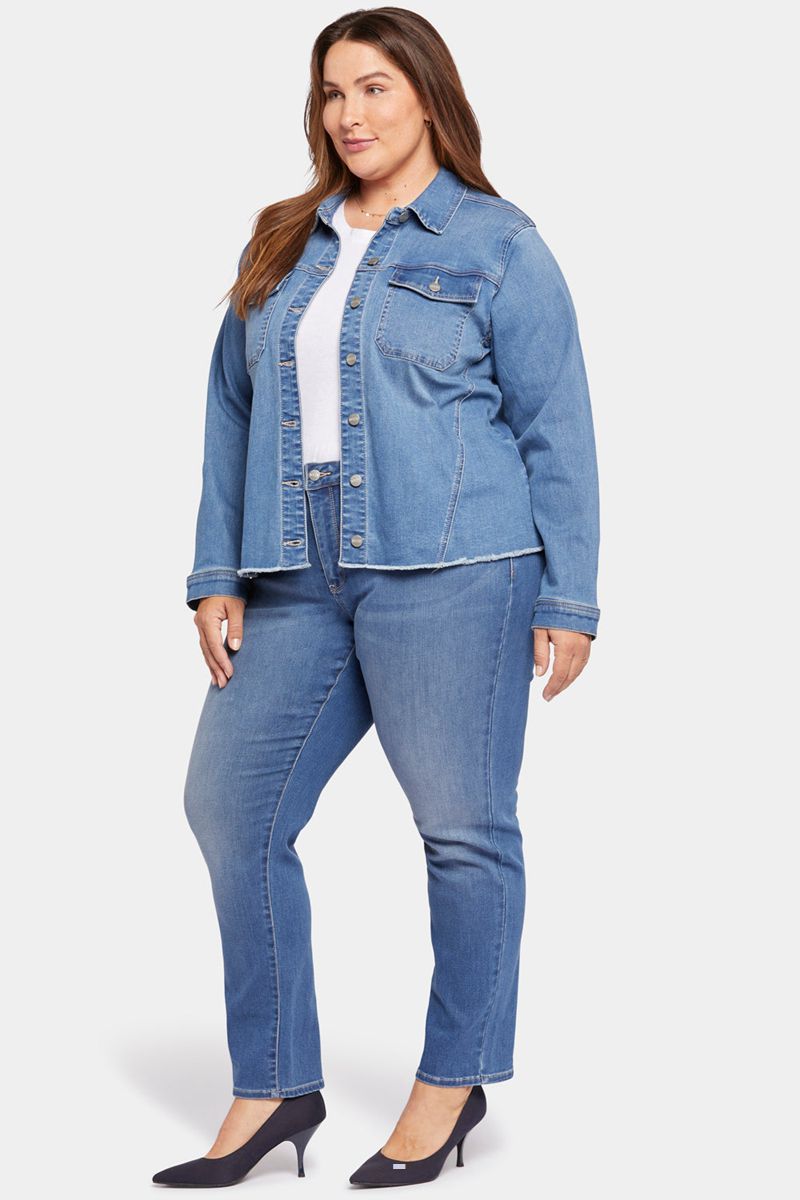 Blue Women's NYDJ Plus Frayed Hem Denim Jackets | NZ 793HXPMLU