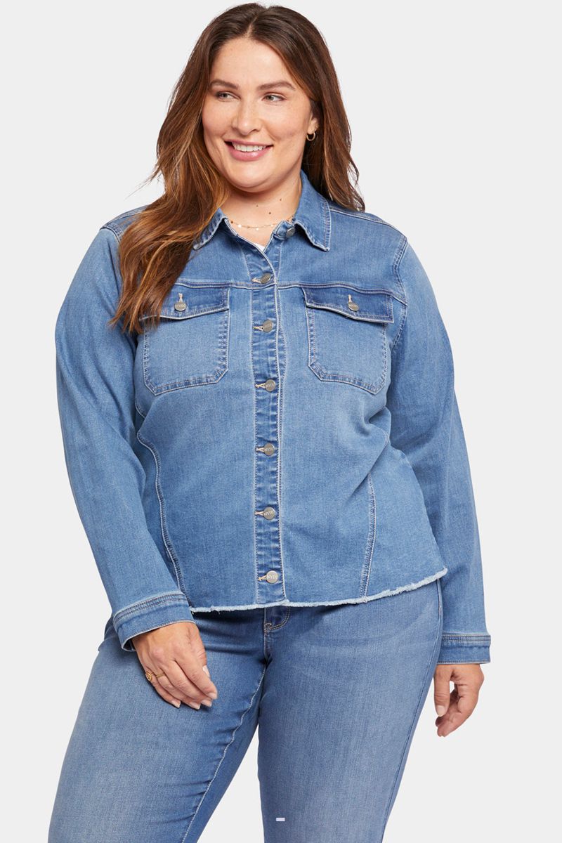 Blue Women's NYDJ Plus Frayed Hem Denim Jackets | NZ 793HXPMLU