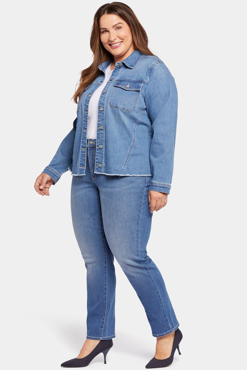 Blue Women's NYDJ Plus Frayed Hem Denim Jackets | NZ 793HXPMLU