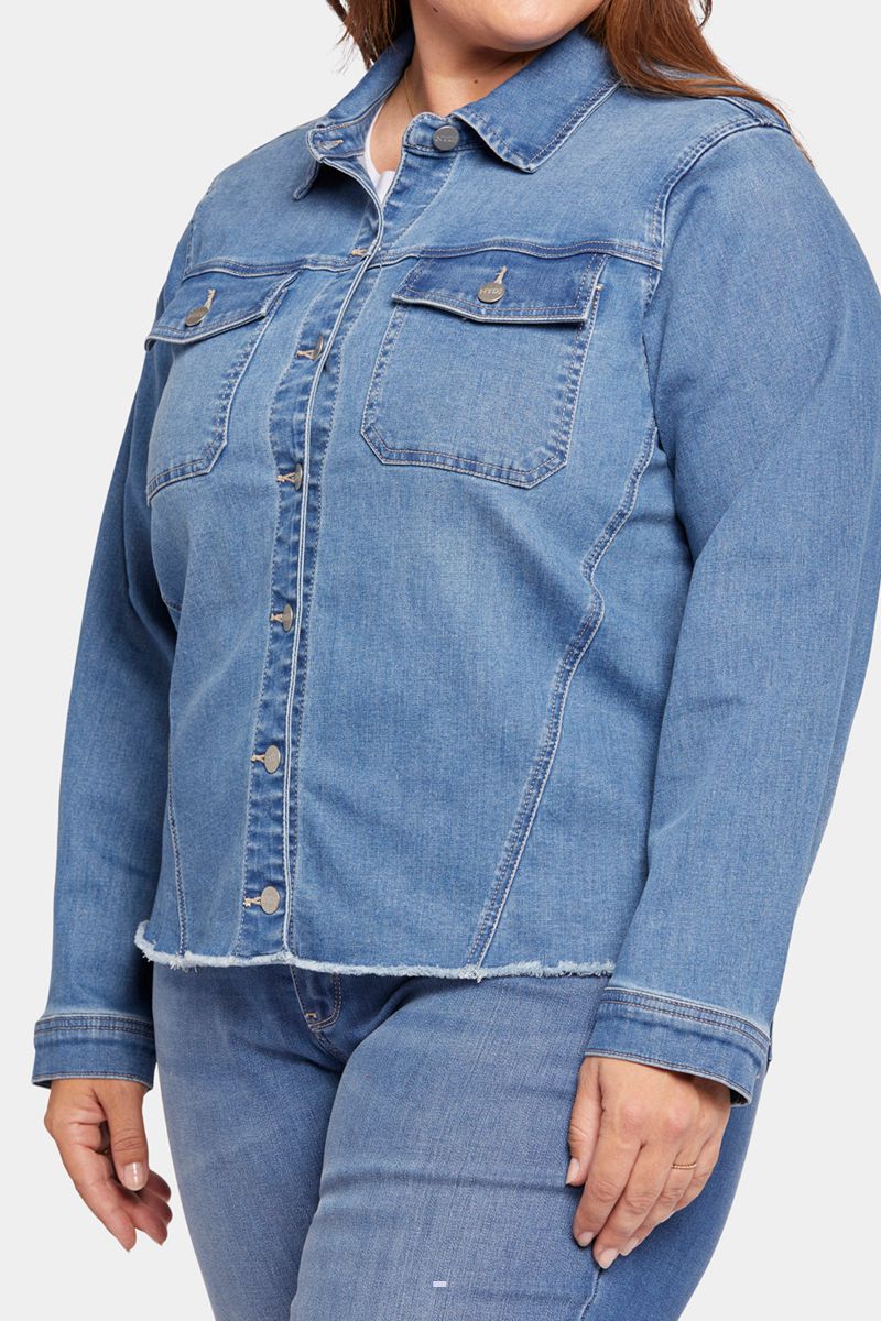 Blue Women's NYDJ Plus Frayed Hem Denim Jackets | NZ 793HXPMLU