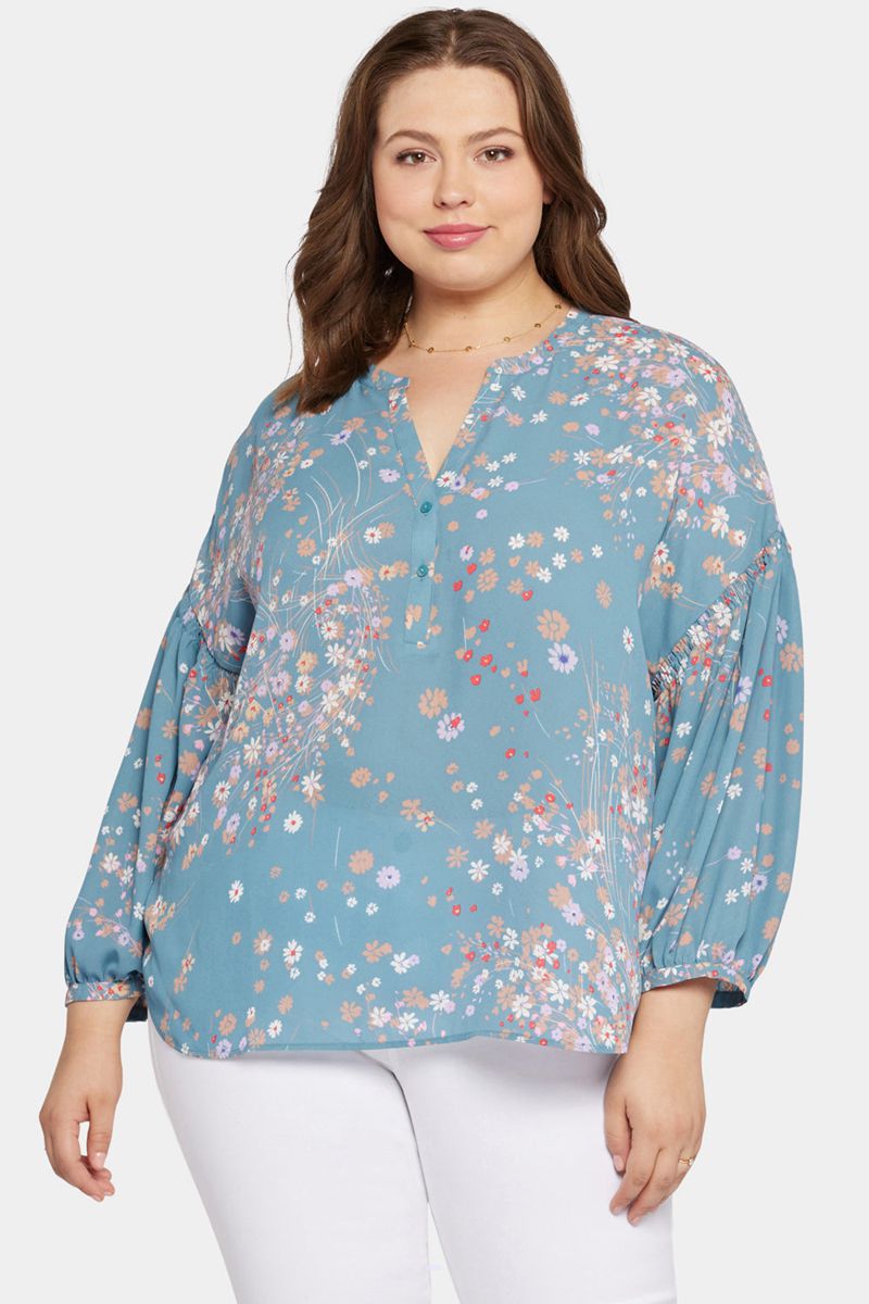 Blue Women's NYDJ Plus Paulina Peasant Blouse | NZ 564RXQBSW