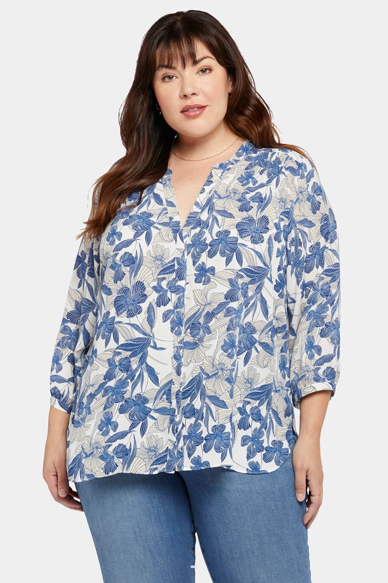 Blue Women's NYDJ Plus Pintuck Blouse | NZ 491NUIGVE