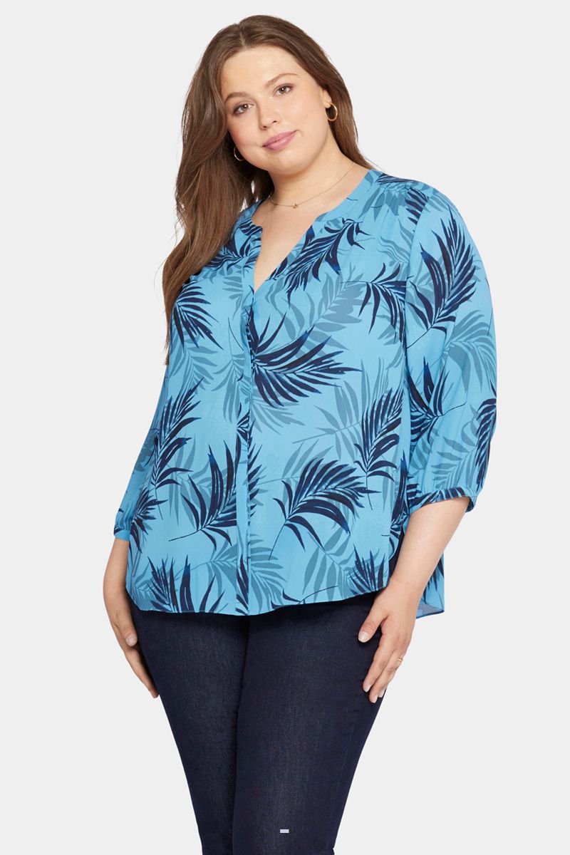 Blue Women's NYDJ Plus Pintuck Blouse | NZ 649LIKSRV