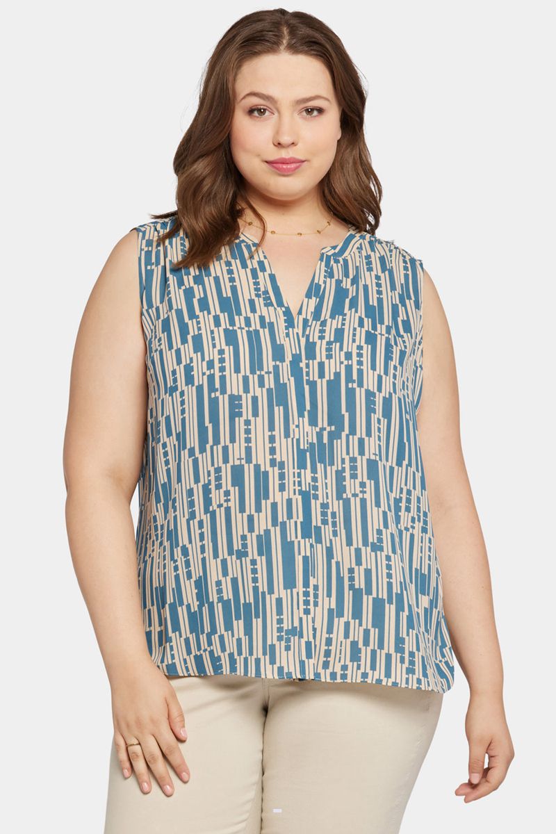 Blue Women's NYDJ Plus Sleeveless Pintuck Blouse | NZ 548DQYIMF