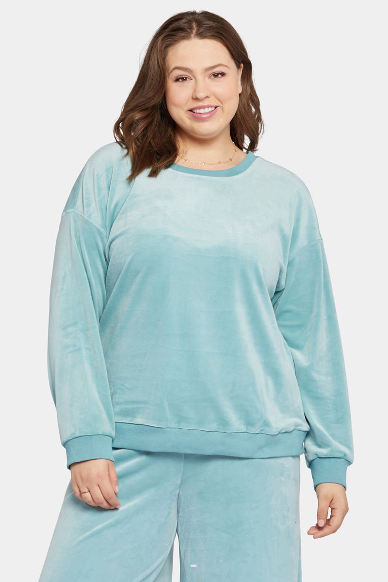 Blue Women's NYDJ Plus Velour Basic Sweatshirts | NZ 752YORHWX