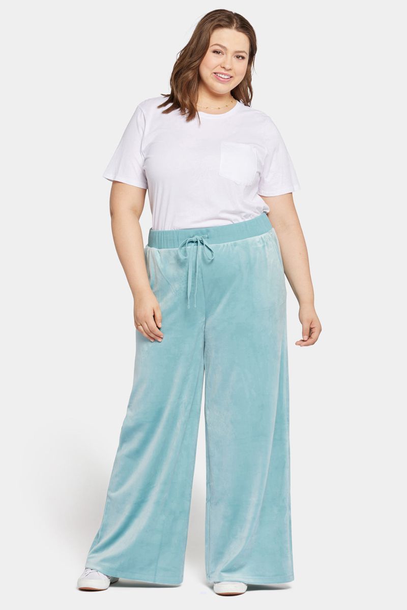 Blue Women's NYDJ Plus Velour Drawstring Wide Leg Pants | NZ 195KFSUYD