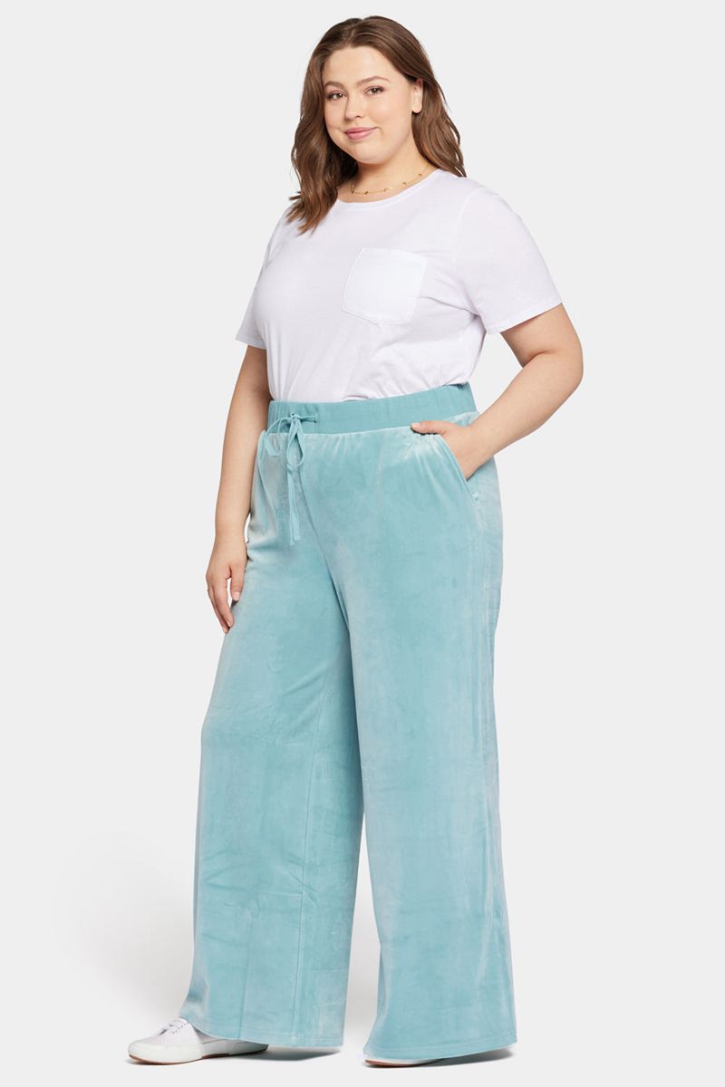 Blue Women's NYDJ Plus Velour Drawstring Wide Leg Pants | NZ 195KFSUYD