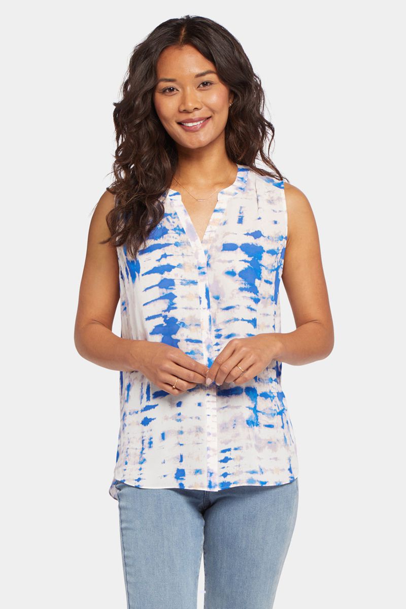 Blue Women's NYDJ Sleeveless Pintuck Blouse | NZ 284ISHDME