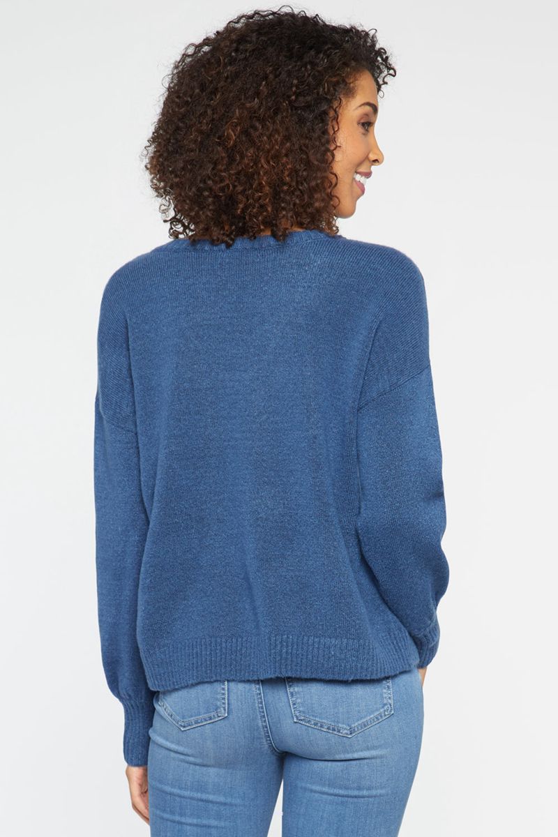 Blue Women's NYDJ V-Neck Sweaters | NZ 261UJSTHG