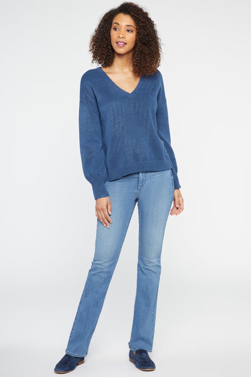 Blue Women's NYDJ V-Neck Sweaters | NZ 261UJSTHG