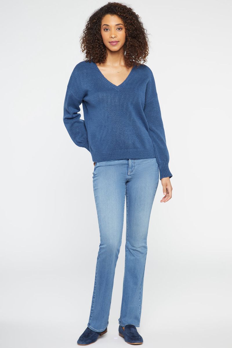 Blue Women's NYDJ V-Neck Sweaters | NZ 261UJSTHG