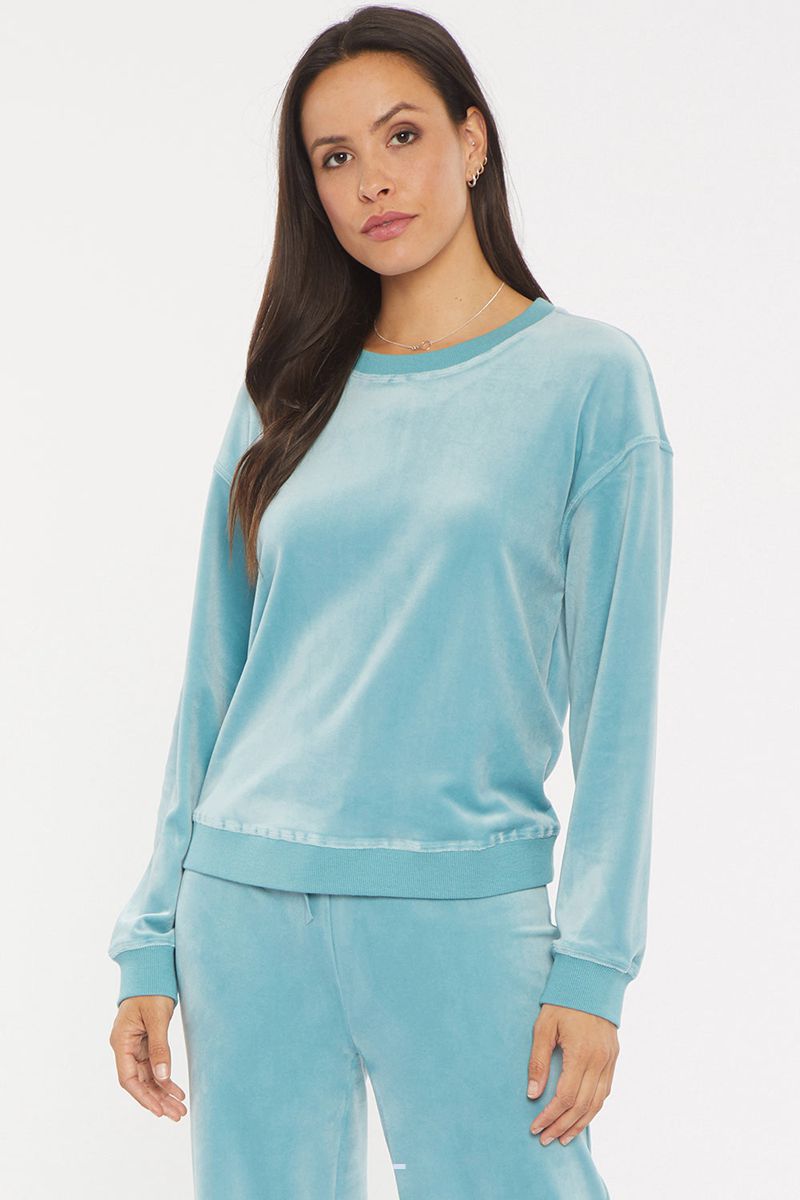 Blue Women's NYDJ Velour Basic Sweatshirts | NZ 910QIXPAO