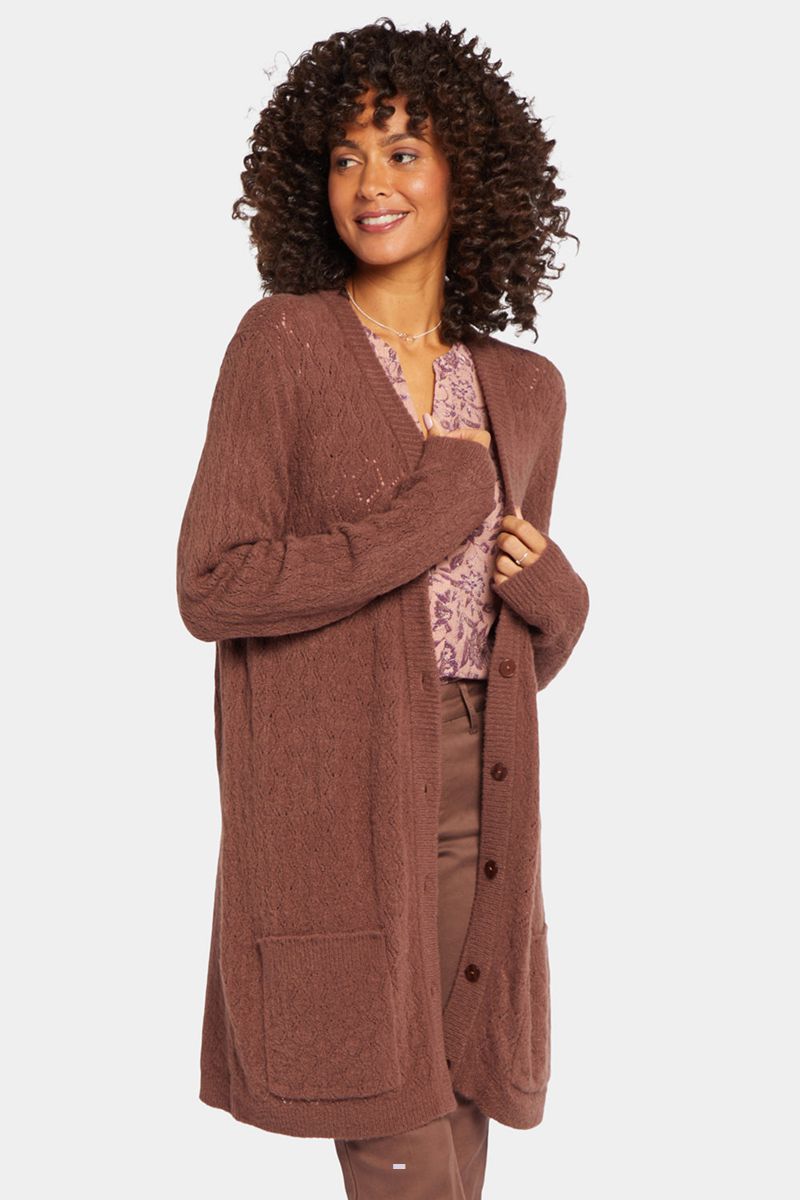 Brown Women's NYDJ Falling Leaves Everyday Cardigan | NZ 083TUNMQS