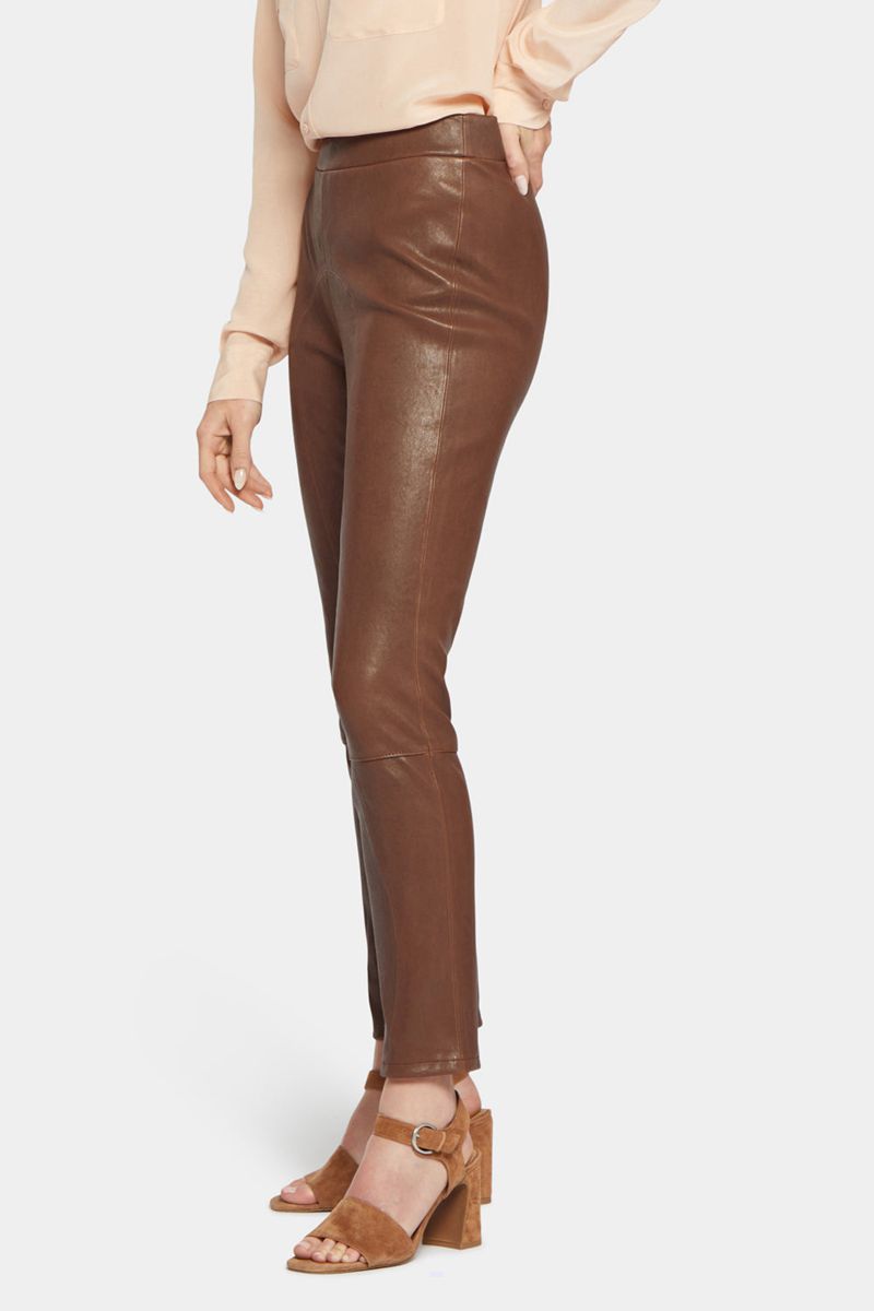 Brown Women's NYDJ Stretch Leather Leggings | NZ 912AESMBQ